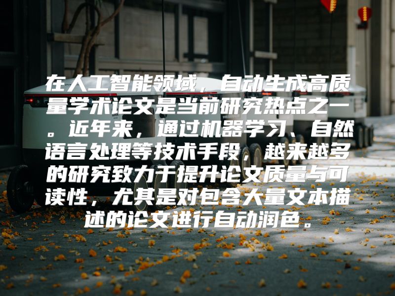 在人工智能领域，自动生成高质量学术论文是当前研究热点之一。近年来，通过机器学习、自然语言处理等技术手段，越来越多的研究致力于提升论文质量与可读性，尤其是对包含大量文本描述的论文进行自动润色。
