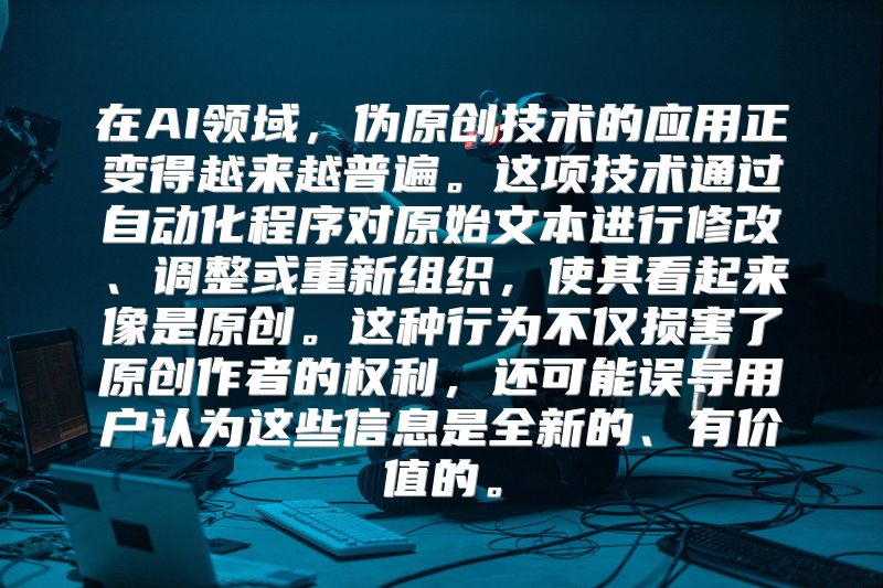 在AI领域，伪原创技术的应用正变得越来越普遍。这项技术通过自动化程序对原始文本进行修改、调整或重新组织，使其看起来像是原创。这种行为不仅损害了原创作者的权利，还可能误导用户认为这些信息是全新的、有价值的。